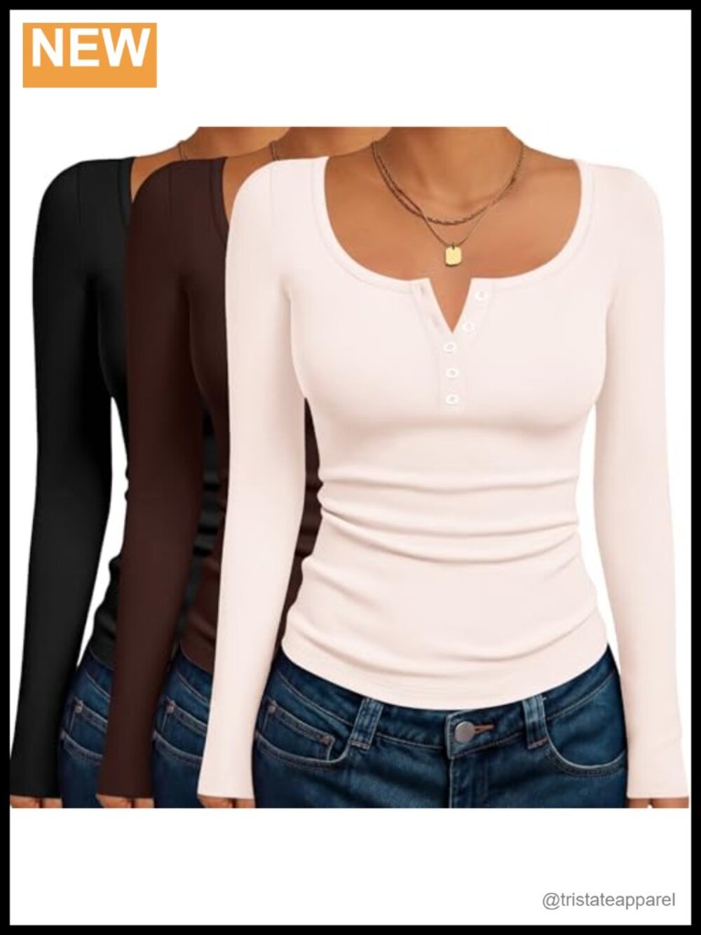 Women's Henley Long Sleeve Shirts 3 Pack Button Tops Fitted Tees